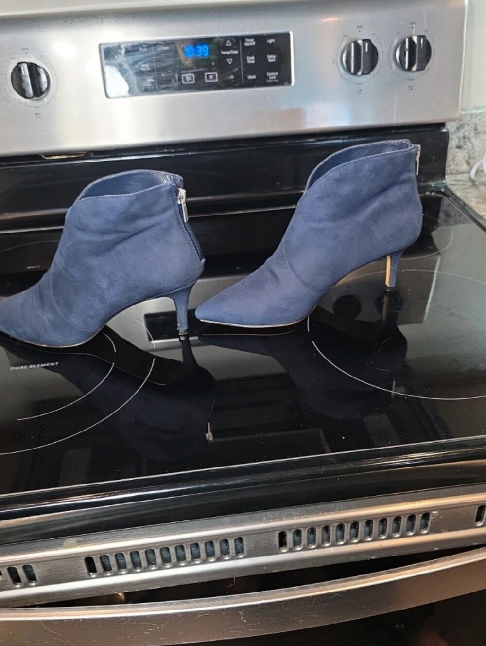 Lord & Taylor Navy Suede Pointed Ankle Booties - Picture 2 of 8